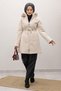 Hooded Zippered Fox Coat Tsd250238 Beige