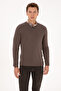 Men's Slim Fit V-Neck Taupe Basic Sweater 50313668-VR052 - 3