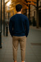 Men's Casual Basic Navy Blue Loose Sweater - 5