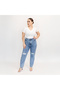 Ladies Casual Wear – Mid Blue Mom-Fit Cotton Denim Pants with Ripped Detailing, LLJ33223-MID - 4