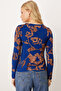 Women's Blue-Beige Asymmetrical Collar Detailed Blouse Arm-26K001046 - 4