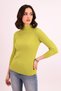 Women's Oil Green Mock Neck Knitwear Sweater with Staple Detail on the Shoulders Arm-26K136065