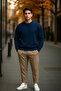 Men's Casual Basic Navy Blue Loose Sweater - 4