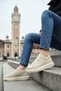 Men's Cream Daily Lace-Up Suede Sports Shoes High Thick Sole Casual Stylish Comfortable Sneaker - 4