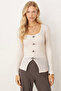 Women's Ecru U-Neck Button Detailed Front Slit Soft Textured Blouse Arm-26K001038