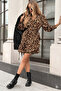 New Season Leopard Patterned Double-Breasted Collar Long Sleeve Ruffled Belted Women's Dress - 4