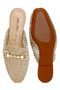 Women Metallic Woven Diamante Mules in Beige - 4