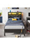 90cm wide LED Storage Bed Frame with Charging Station, Upholstered Headboard - 2