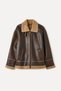 Men's Brown Plush Detailed Leather Look Coat - 7
