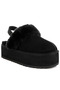 Women Faux Fur Trim Platform Classic Slingback in Black