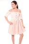 Girl's Regular Fit Carmen Collar Short Sleeve Suspender Dress - Color Block