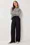 Wide Leg Crinkle Knitted Trousers Lci0057 Black