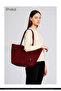 Burgundy Suede Shk159 Suede Fabric, Lined, Snap Fasteners, Lock Detail Handbag, Shoulder Bag - 7