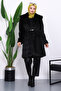 Black Belted Lined Fur Coat - 2