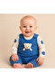 Baby 3-Piece Romper Set - Bear Patterned Bodysuit, Bear Embroidered Overalls and Socks Set 100% Cotton
