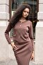 Women's Flexible Silky Modal Fabric Wide Crew Neck Pocket Flap Long Sleeve Buttoned Jacket-Coffee - 3