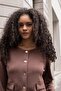 Women's Flexible Silky Modal Fabric Wide Crew Neck Pocket Flap Long Sleeve Buttoned Jacket-Coffee - 6