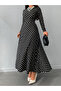 Women's black full length white polka dot dress - 4