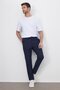 Men's Slim Fit slim fit navy blue striped trousers with waffle fabric and lace-up waist - 4