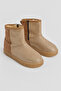 Girl's Tan Glitter Thermo Sole Suede Look Short Boots with Fur Inside - 3