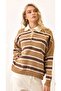 Polo Collar Half Button Closure Fits up to Size S XL Standard Size Striped Knitwear Sweater