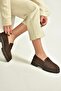 V944086101 Brown Genuine Leather Nubuck Thick Soled Moccasin Shoes - 4