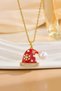 Pearl Detailed Zircon Stone Christmas Themed Christmas Hat Steel Necklace