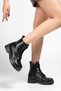 02-2003 Black Wrinkled Patent Leather Lace-Up Zippered Casual Women's Boots
