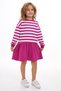 Girl's Printed Relax Fit Crew Neck Long Sleeve Striped Dress - Color Block - 4