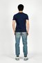 Oxford Mid-High Waist Casual Tapered Cut Slimming Leg 100% Cotton Blue Men's Jeans - 2