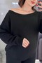 Women's Black Boat Neck Sweater-Pants Knitwear Set - 2