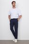 Men's Slim Fit slim fit navy blue striped trousers with waffle fabric and lace-up waist - 2