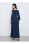 Navy Blue Off Shoulder Maxi Evening Dress - 4