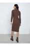 Brown Bodycon Midi Dress with Button Detail - 5