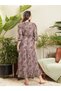 Brown Leaf Print A-Line Midi Dress - 5