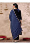 Navy Blue Velvet Kurta with Pants and Dupatta Set - 4