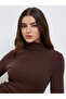 Brown Turtle Neck Sweater Midi Dress - 3