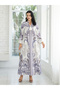 Floral Print Embellished Faux Pearl Tassel Jalabiya - 5