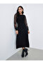 Black Lace Sleeve Knitted Sweater Midi Dress - 3