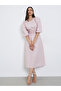 Pink Textured Puff Sleeve Midi Dress - 2