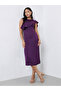 Purple Draped Midi Dress with Corsage Detail - 2