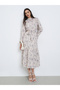 Beige Floral Printed Tie Waist Maxi Dress