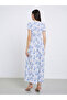 Floral Print V Neck Maxi Dress - 6