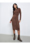 Brown Knit Midi Dress with Tie Belt - 2
