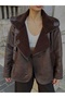 Women's Oversized Brown Shepherd's Jacket with Fur Inside - 6
