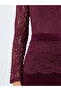 Burgundy Lace Insert Mermaid Hem Midi Dress - 3