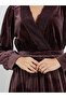 Brown Velvet Look Lace Trim A-Line Midi Dress - 3