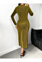 Khaki Long Sleeve Bodycon Midi Dress - 6