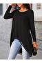Women's Long Sleeve Crew Neck Asymmetrical Cut Detailed Lace Viscose Blouse - 2