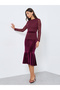 Burgundy Lace Insert Mermaid Hem Midi Dress